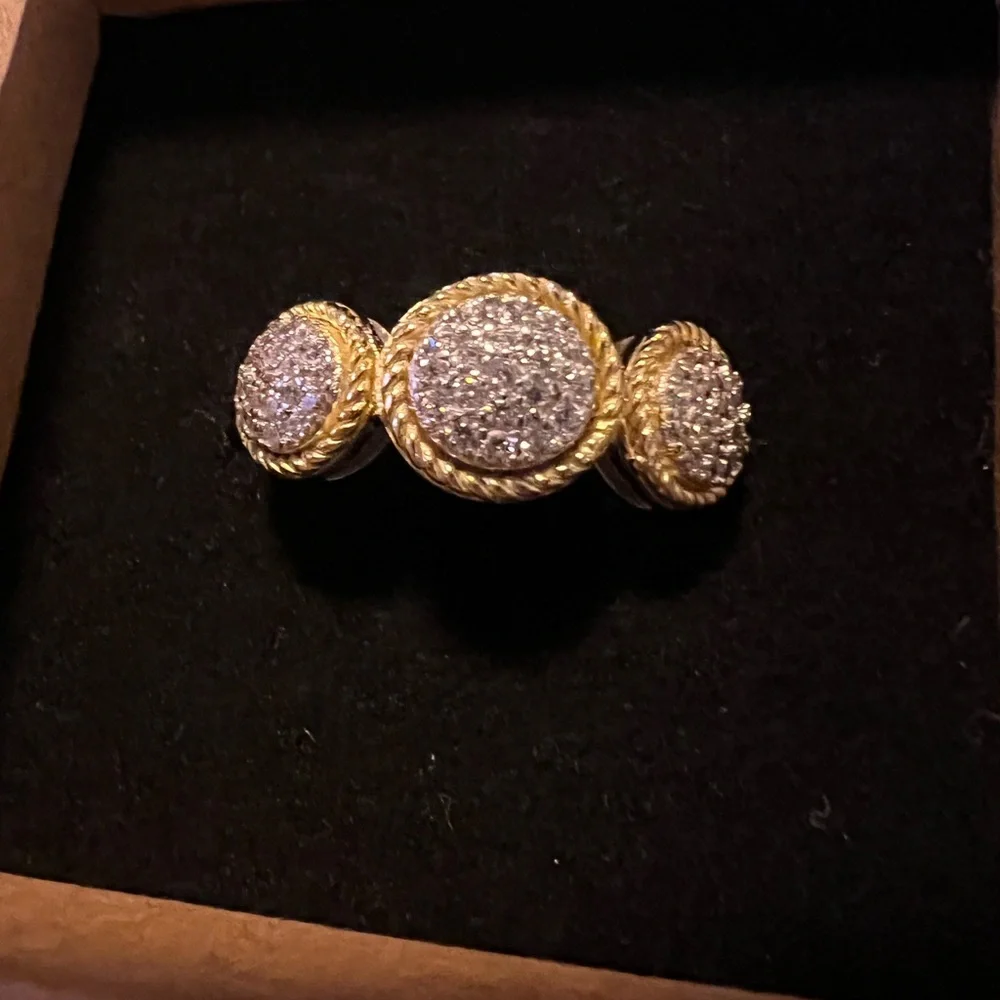 Beautiful Halo Elegant Gold and .925 Silver Women's CZ Pave Ring - Picture 5 of 9